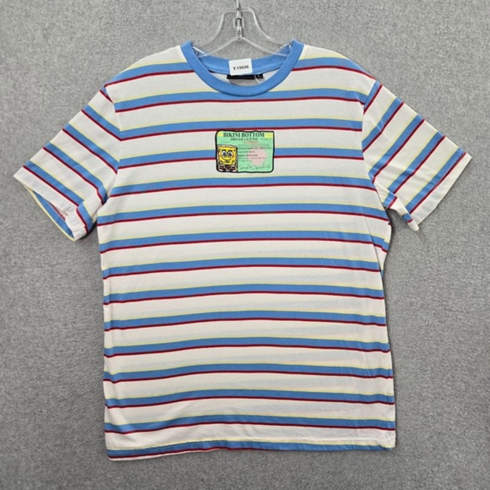 Nickelodeon Men Shirt Large‎ Blue Stripe Spongebob Bikini Bottom Driver License